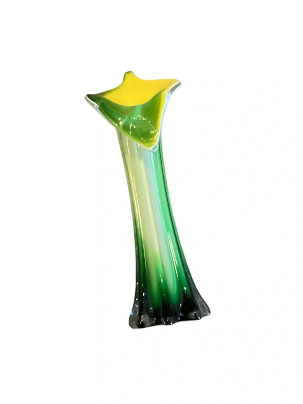 Pier 1 Green and Yellow Art Glass Calla Lily Cascade Vase